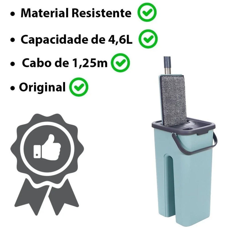 Mop Flat Balde 6 litros Com 2 Refis Com Cabo Extensivel Inox Grande