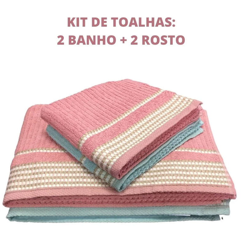 Kit/Jogo 4 Toalhas - 2 Banho + 2 Rosto Tóquio Canelada 140cm x 75cm 360gr/m² 100% Algodão