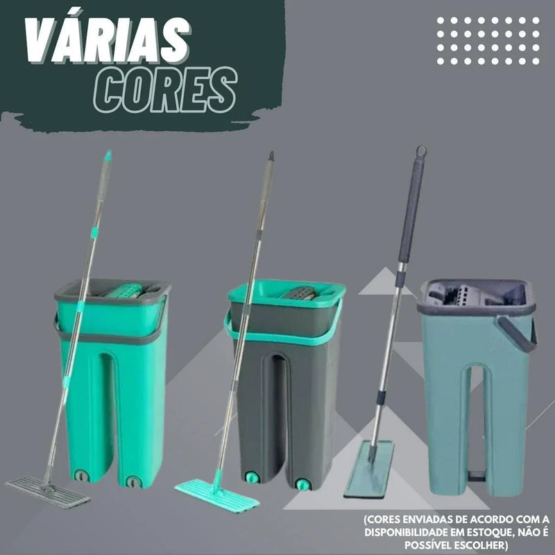 Mop Flat Balde 6 litros Com 2 Refis Com Cabo Extensivel Inox Grande