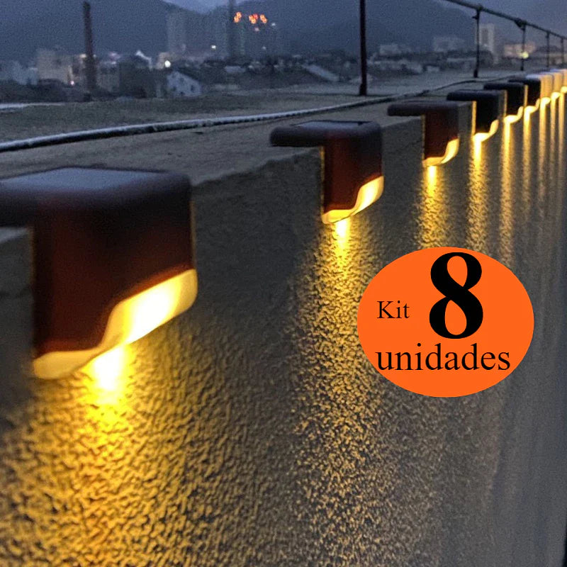 Kit Luminária Solar Para Escada Parede Muro À Prova D'água Enfeite Jardim/Varanda/Ambientes Externos