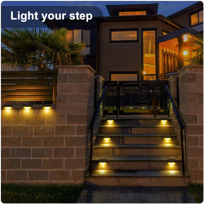 Kit Luminária Solar Para Escada Parede Muro À Prova D'água Enfeite Jardim/Varanda/Ambientes Externos