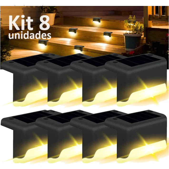 Kit Luminária Solar Para Escada Parede Muro À Prova D'água Enfeite Jardim/Varanda/Ambientes Externos