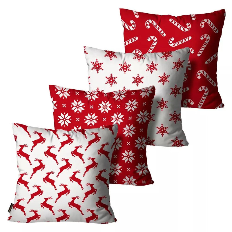 Kit 4 Capas de Almofadas Feliz Natal Vermelha