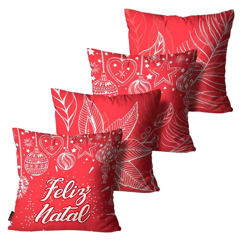 Kit 4 Capas de Almofadas Feliz Natal Vermelha