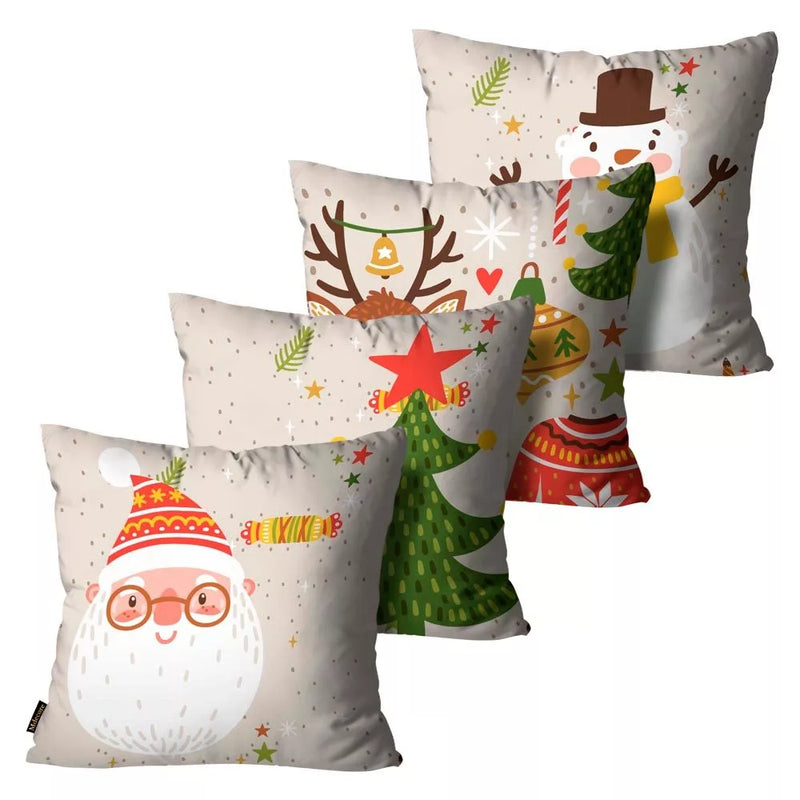 Kit 4 Capas de Almofadas Feliz Natal Vermelha