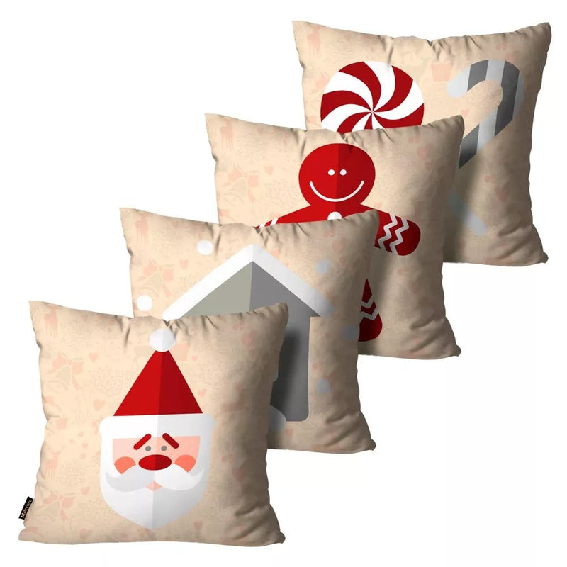Kit 4 Capas de Almofadas Feliz Natal Vermelha