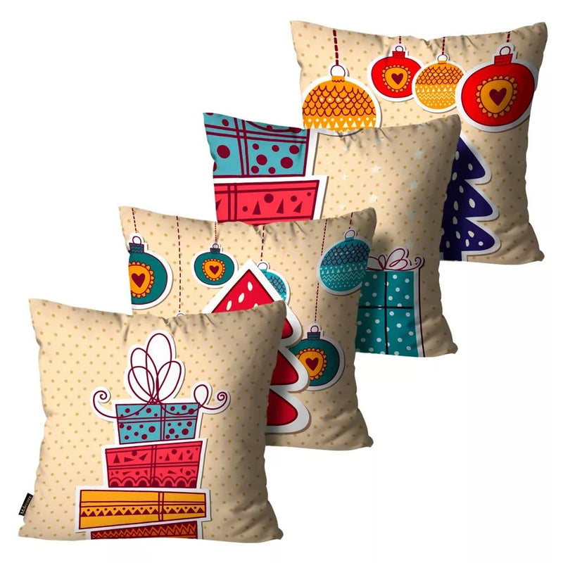 Kit 4 Capas de Almofadas Feliz Natal Vermelha