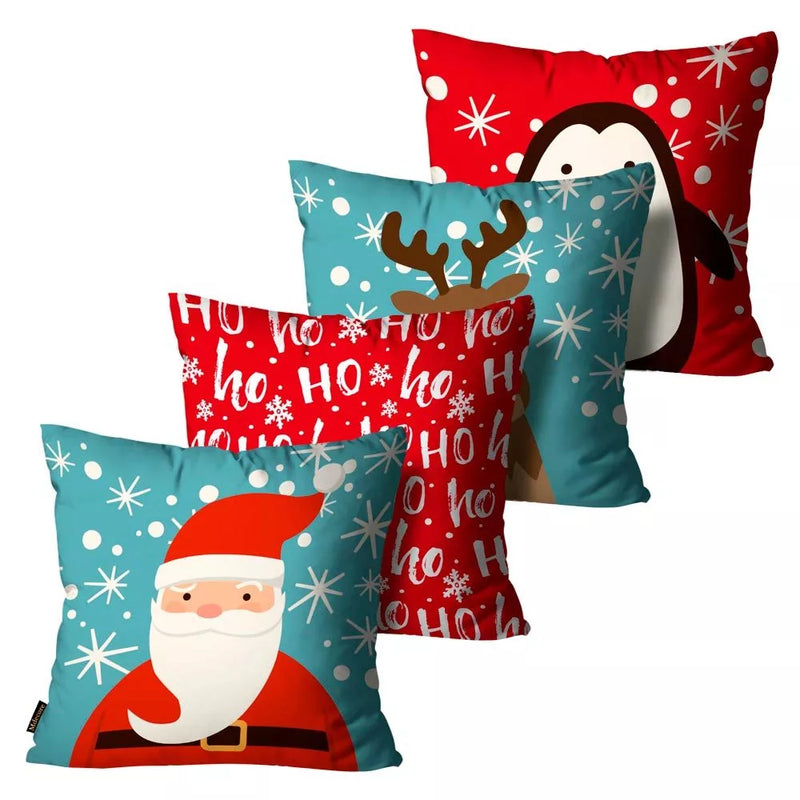 Kit 4 Capas de Almofadas Feliz Natal Vermelha