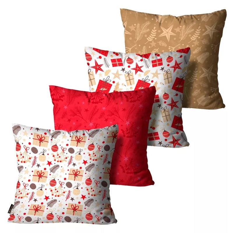 Kit 4 Capas de Almofadas Feliz Natal Vermelha