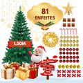 Árvore Natal Pinheiro Premium 150cm 200 Galhos Enfeitada Decorada Kit Completo Enfeites + Pisca Verde e Nevada