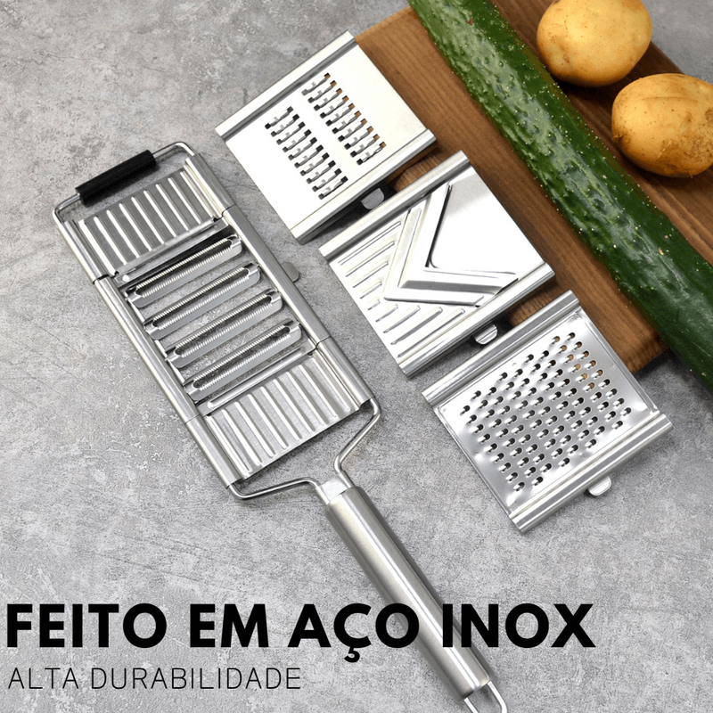 🔥 COMPRE 1 E LEVE 2! 🔥 Ralador Multiuso Inox + 4 Lâminas + Brinde Grátis!