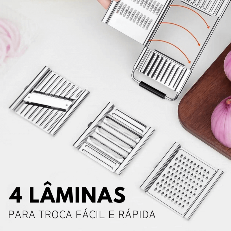 🔥 COMPRE 1 E LEVE 2! 🔥 Ralador Multiuso Inox + 4 Lâminas + Brinde Grátis!