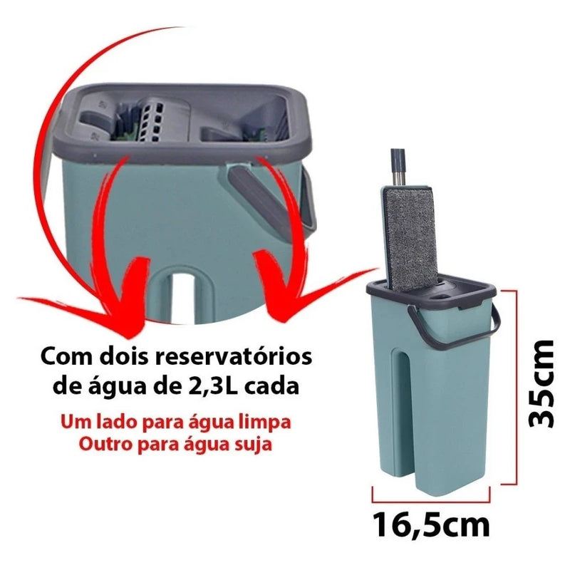 Mop Flat Balde 6 litros Com 2 Refis Com Cabo Extensivel Inox Grande